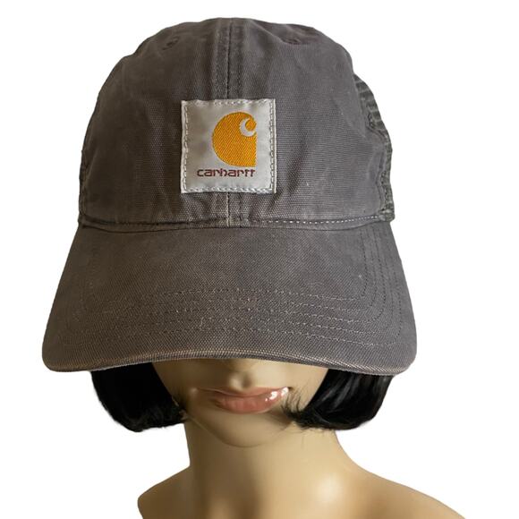 Carhartt Distressed Trucker Snapback Hat Gray Canvas Mesh Baseball Cap Unisex - Picture 7 of 11